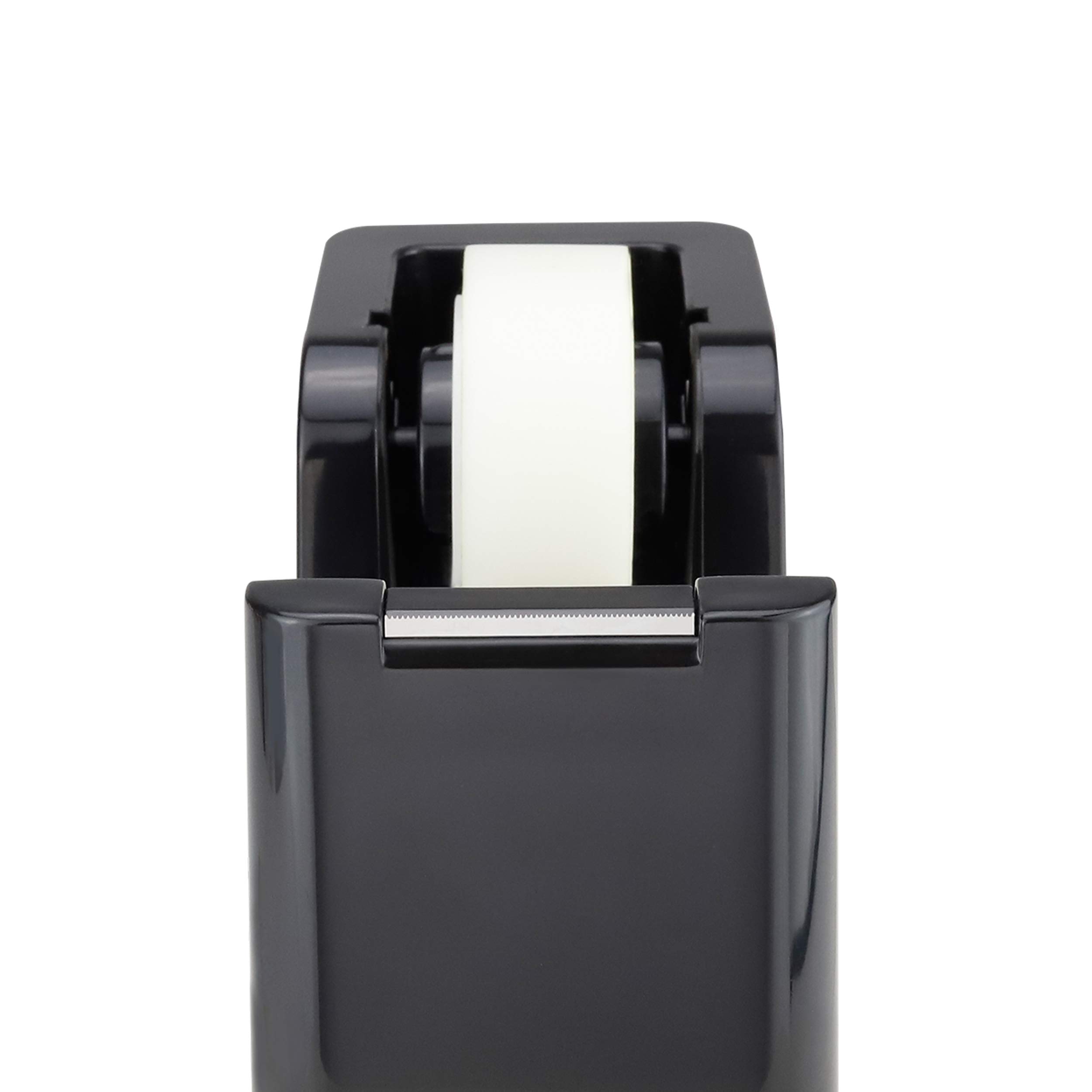 ABEL SimpleWork Dispensador de cinta de escritorio, negro, núcleo de 1 pulgada, base pesada antideslizante, cortador de cinta para oficina, hogar, escuela y manualidades