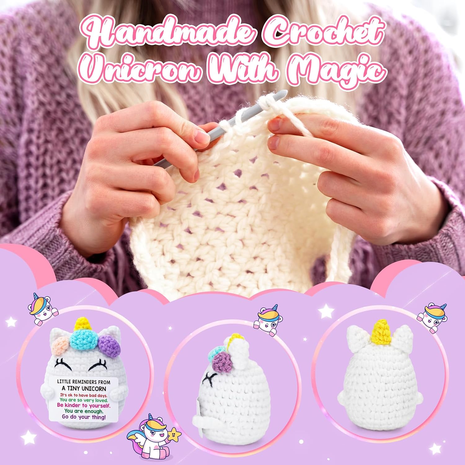 Positive Unicorn Teen Girl Gifts, Back to School Gifts for Students, Birthday Gift for Daughter Friend, Stress Relief Present for Coworker, Christmas Stocking Stuffer, Crochet Unicorn Desk Decor