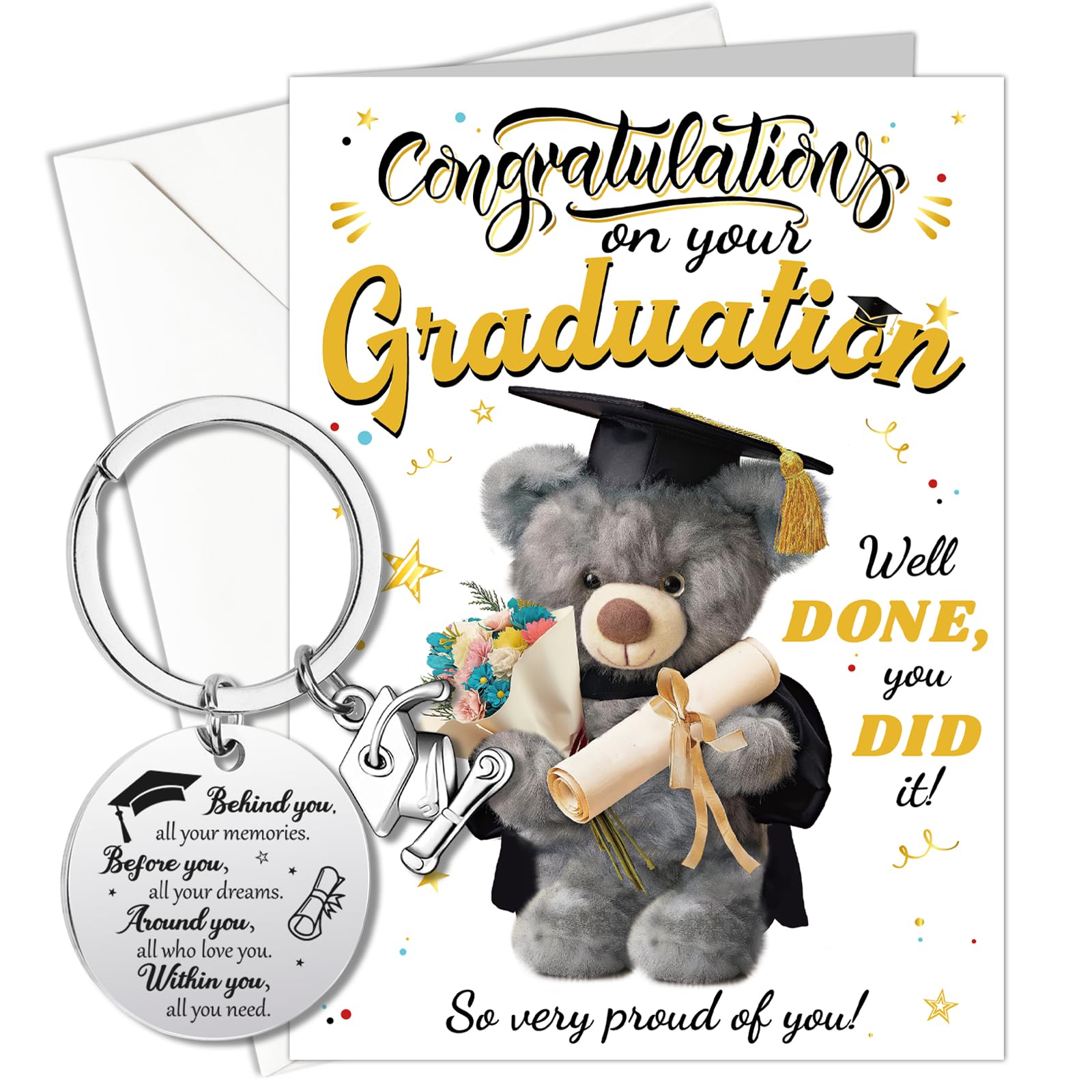 HOWAF Congratulations On Your Graduation Card, Bear Congratulations Card with Keyring, Graduation Gifts for Her Him, Daughter