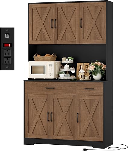 Miniatura 12 de HOSTACK Armario de despensa de 71 pulgadas con estación de carga, armario alto de almacenamiento de despensa de cocina con soporte para microondas,