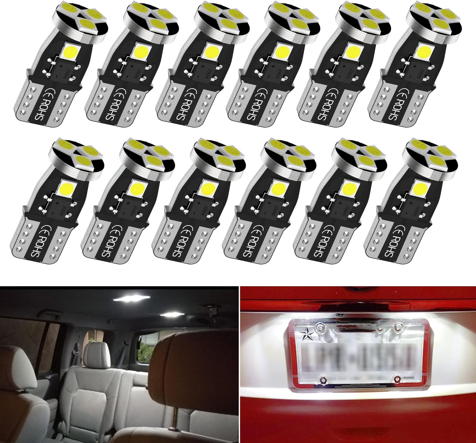 T10 194 LED Car Bulbs,192 LED Car Bulbs,168 LED Lights Bulb, 5smd 6000K White Led for Car Interior Dome Map Door Courtesy License Plate Lights W5W 2825 Led Lights bulbs, 12pcs