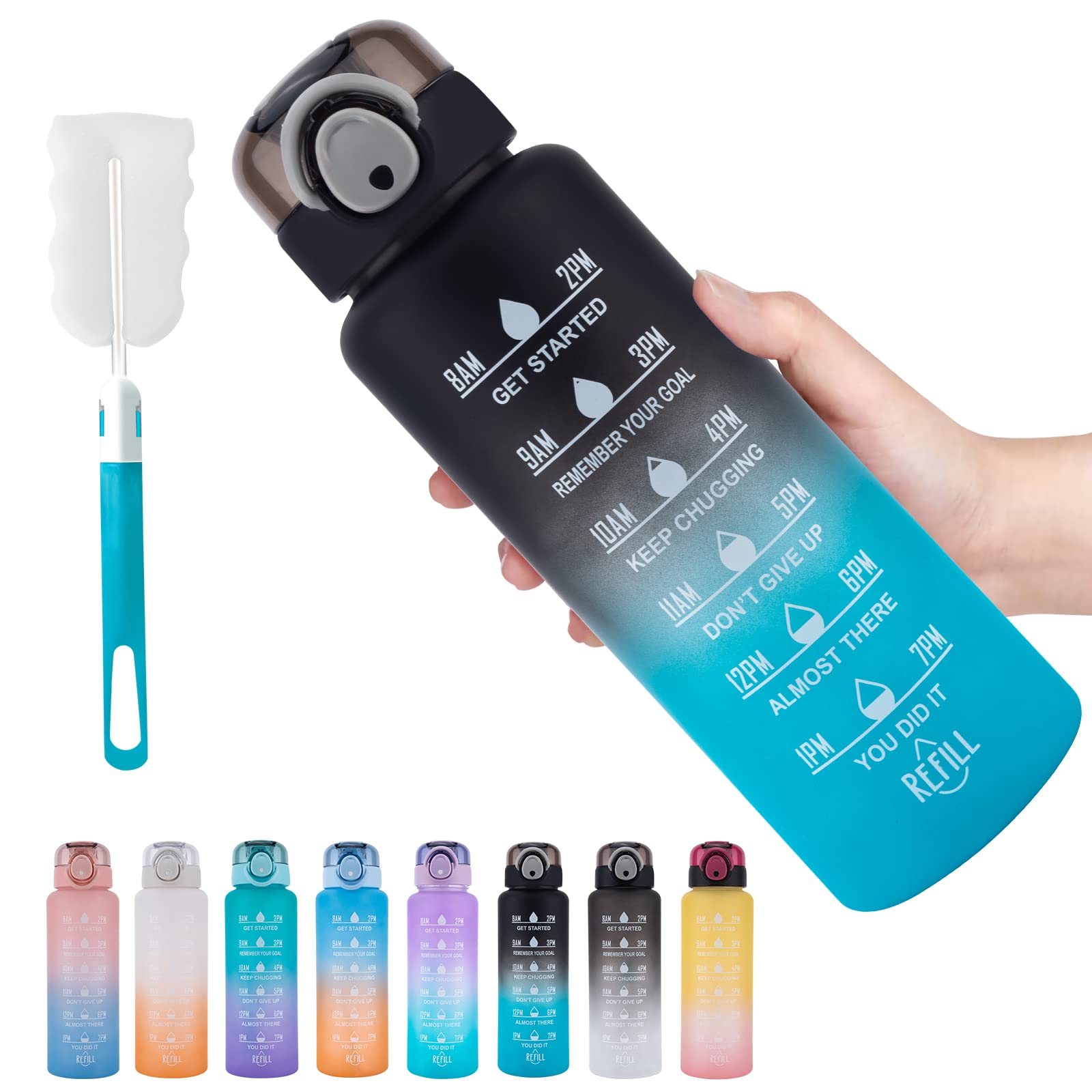 varkdaSports Water Bottle, Black-Blue, 1L(1000ml), Eco-Friendly Tritan, BPA-Free, Time Stamp & Locking Lid - Ideal for Running, Gym, Yoga, Outdoors, Camping, Riding, Travel, School