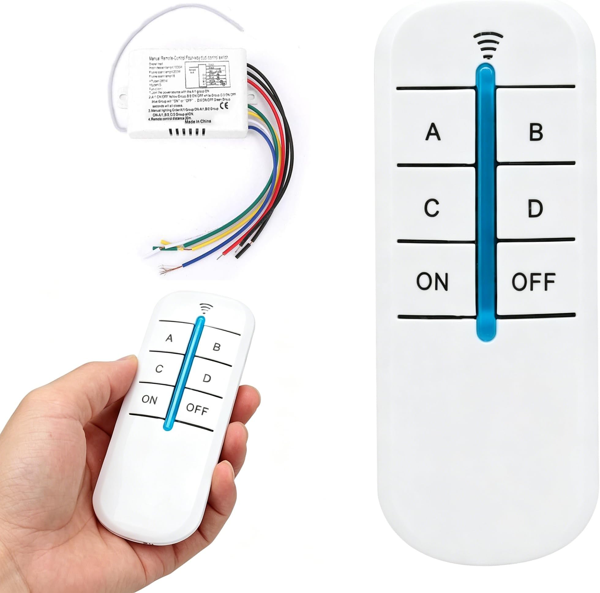 Wireless Light Switch, 4 Way Remote Control Light Switches Kit, ON/Off 200V-240V Wall Lights Switch Systems for Home Light Control, YAM-804