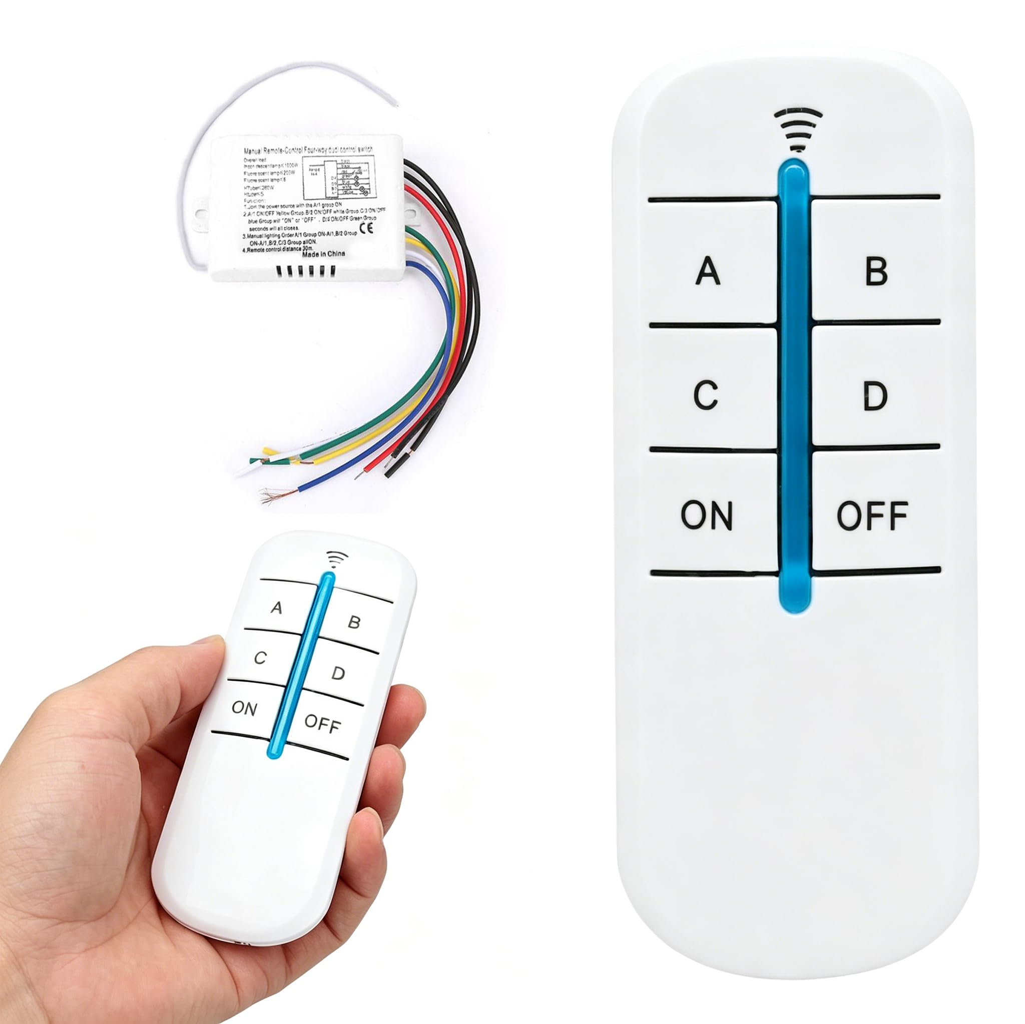 Uadme Wireless Light Switch, 4 Way Remote Control Light Switches Kit, ON/Off 200V-240V Wall Lights Switch Systems for Home Light Control, YAM-804