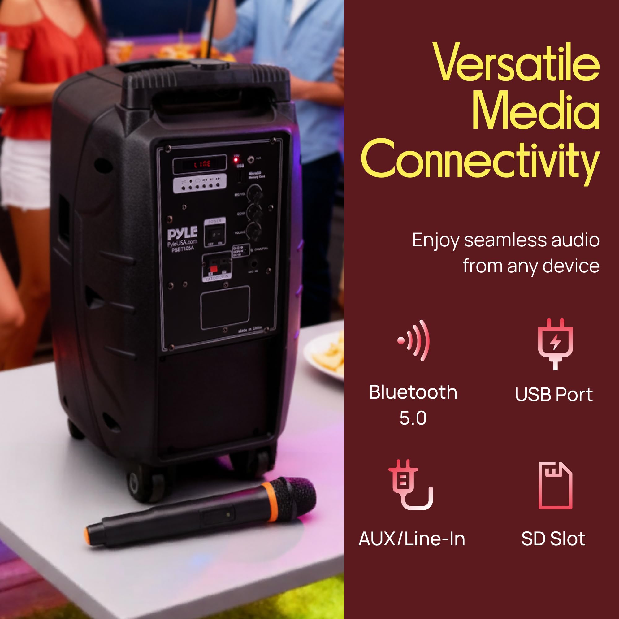 Pyle 1000W Portable Bluetooth Speaker - 10 Inch Karaoke Speaker System with UHF Wireless Microphone, Remote Control and Built-in Rechargeable Battery, MP3/USB/SD