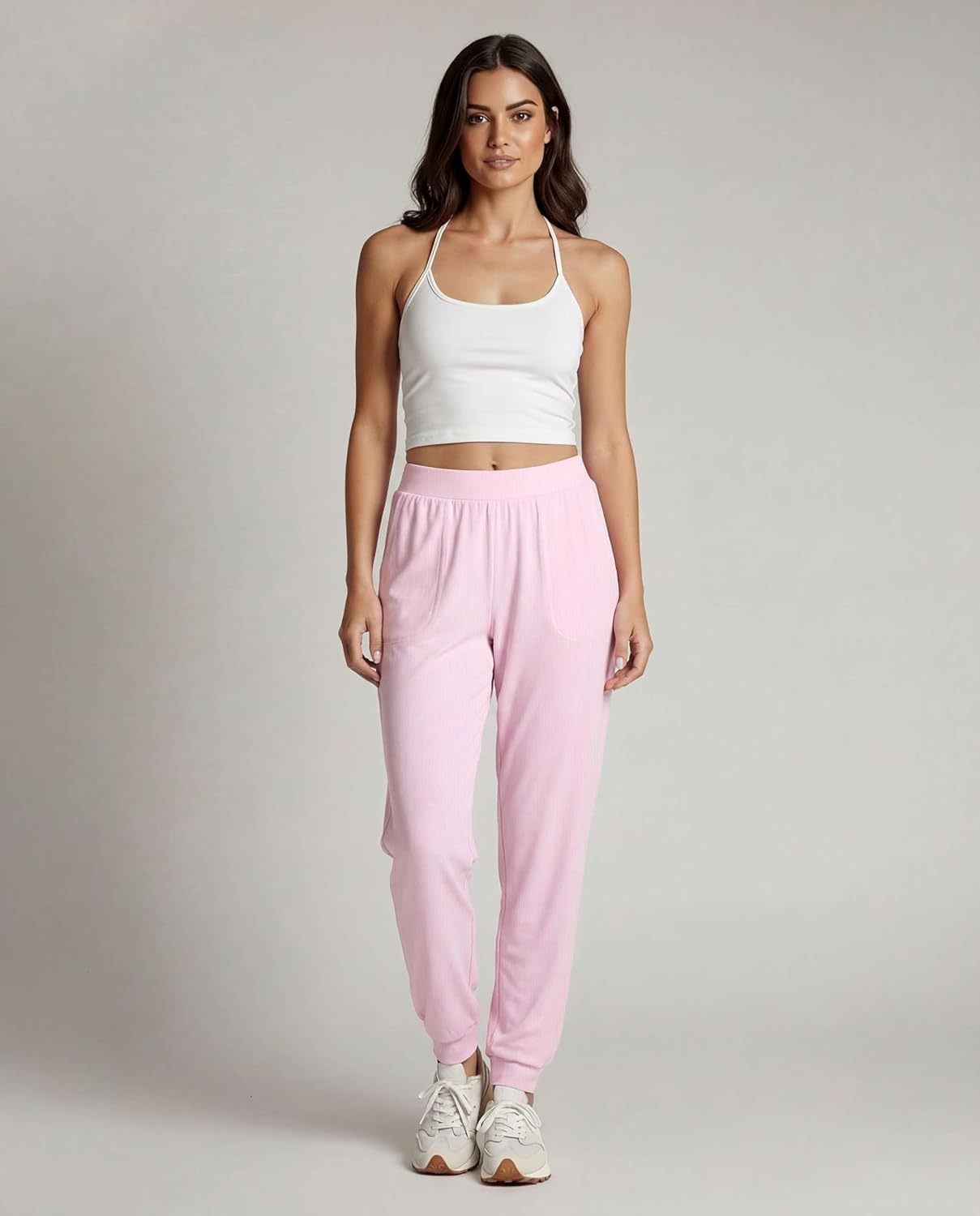 Real Essentials 3 Pack: Women's Ribbed Lounge Jogger Casual Pants Cuffed Sweatpants with Pockets (Available in Plus) - Image 3