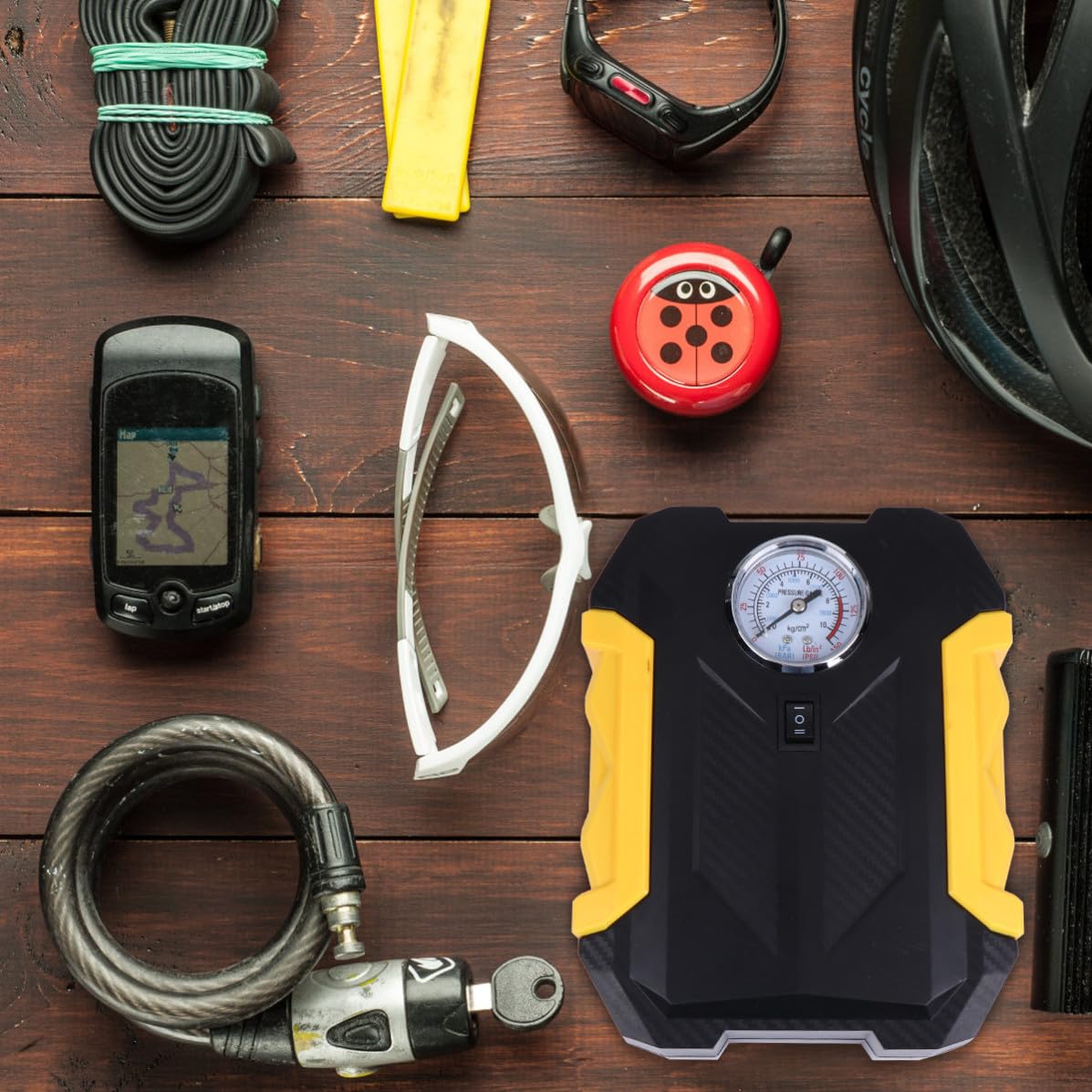 Gonfleur de Pneus Portable 2000mah pour Voiture et Moto, Jaune
