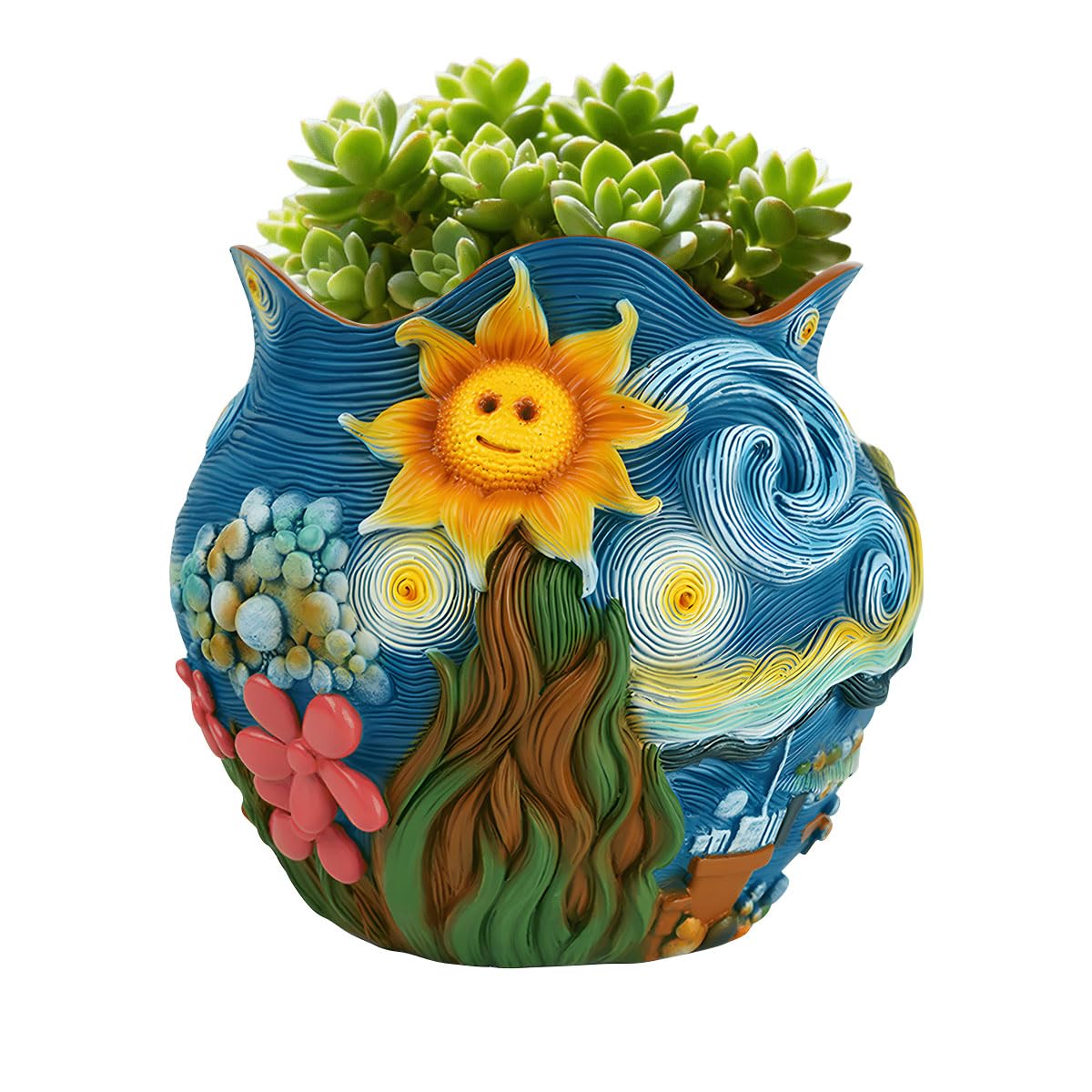Msioytog Sunflowers Design Resin Planter with Drainage Hole for Indoor Outdoor Use Easy to Lightweight Garden Planter