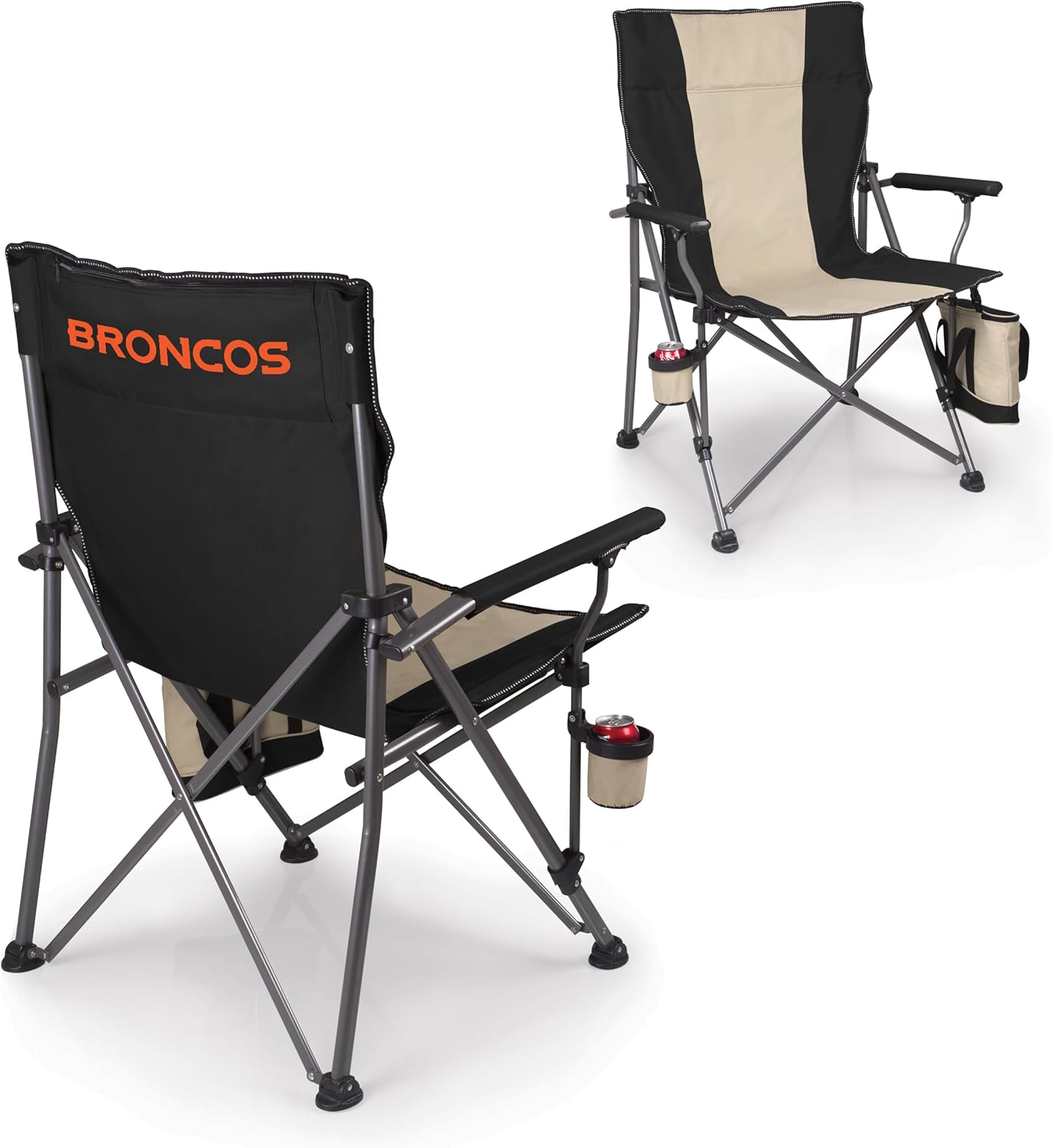Picnic TIME NFL Denver Broncos Big Bear XXL Camp Chair with Cooler, Heavy Duty Beach Chair, 500 lb Capacity Camping Chair with Carry Bag, (Black)