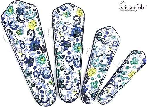 Miniatura 2 de SCISSORFOBZ Fundas protectoras para tijeras de diseñador, 4 unidades, tamaño surtido, diseño floral victoriano azul #4-304