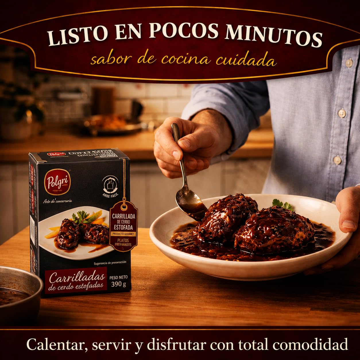 POLGRI Carrilladas de Cerdo Estofadas Conserva Gourmet Lata 390 g x 3 Carne Melosa Lista para Calentar