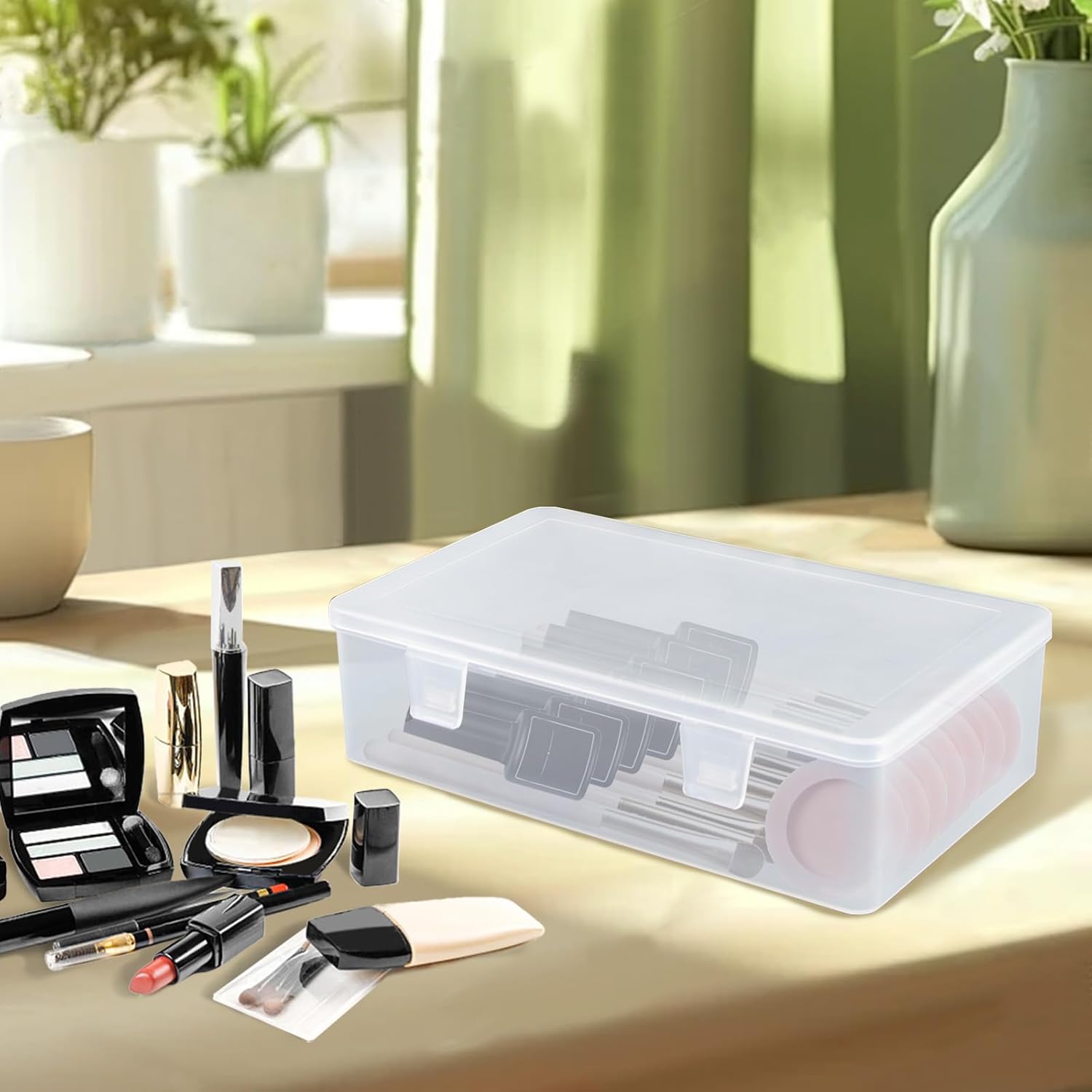 6 Pack Small Plastic Containers, Rectangular Pencil Crayon Box Storage Containers with Lid, Clear Storage Containers Craft Box for Washi Tape Crayon Bead Ribbons, 8.6'' × 5.1'' × 2.3''