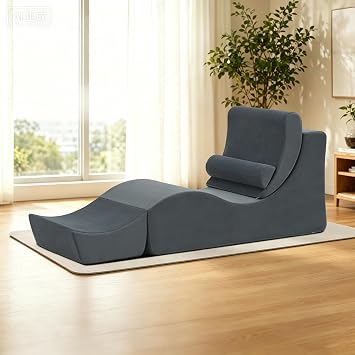 Yoga Chair Lounge for Adult, Ergonomic Chaise Lounge Chair with Side Pocket, Waist Pad, Ottoman,Perfect for Stretching, Massage, and Relaxation, Used in Living Room, Bedroom, Yoga Chaise