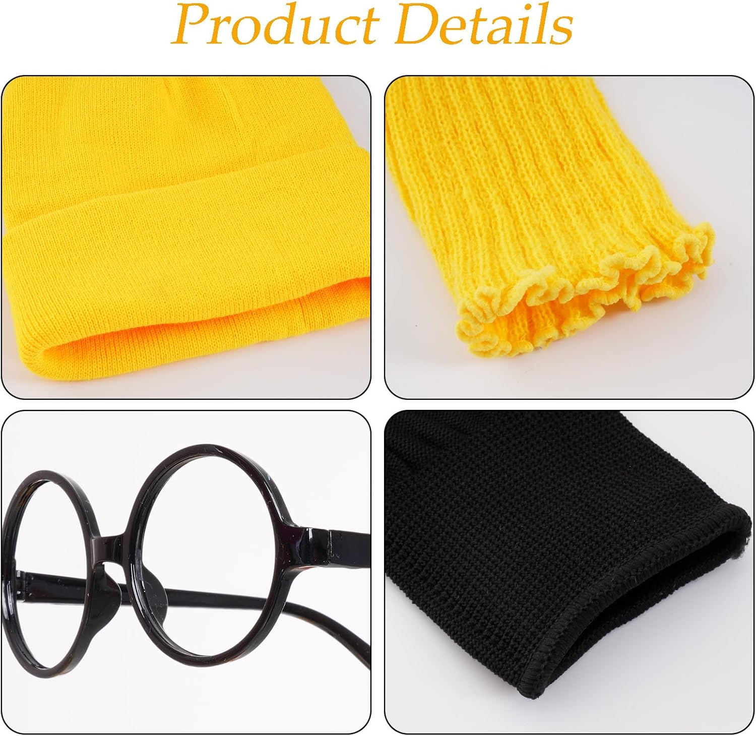 6Pcs Halloween Costume Set for Adult Yellow Beanie Hat Blue Tutu Dress Black Round Frame Glasses Gloves Suspender Leg Warmers - Image 2