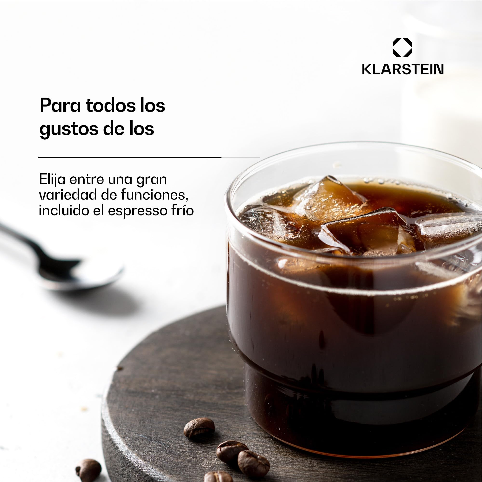 KLARSTEIN Pausa cafetera espresso, 1350 W, máquina de café, 20 bares de presión, depósito de agua: 1,4 litros, acero inoxidable, plateado