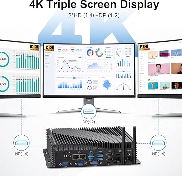 WEIDIAN Industrial Mini PC, Industrial Computer Core i5 1235U, Mini Computer Fan Cooling Win 11, 4K Triple Display 2HD+DP, 2RJ45 LAN, 6RS232 COM, 8USB, WiFi6, BT5.2 (8GB RAM 256GB SSD)