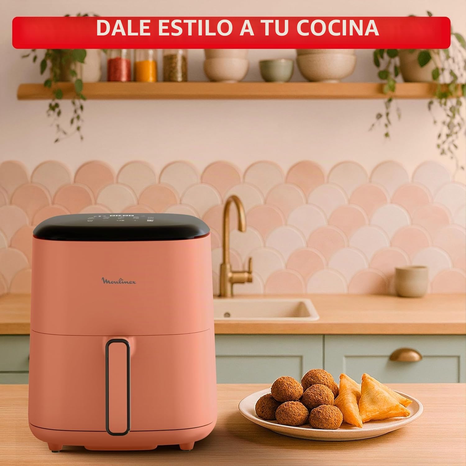 Moulinex Easy Fry POP TERRACOTTA 5L, freidora de aire, hasta 6 personas, 10 programas intuitivos, pantalla táctil digital, ahorro de tiempo y energía, EZ245TF0