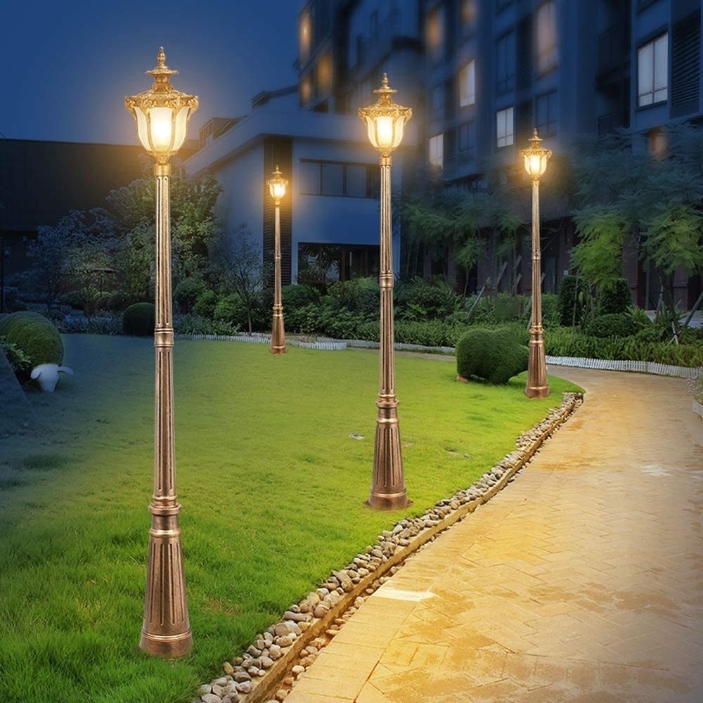 Lampy słupkowe lampa zewnętrzna lampa na zewnątrz, oświetlenie ogrodowe na zewnątrz rustykalne brązowe aluminiowe latarnia trawnikowa luksusowa lampa dziedzińca ulica mieszkalna, 0,8 m