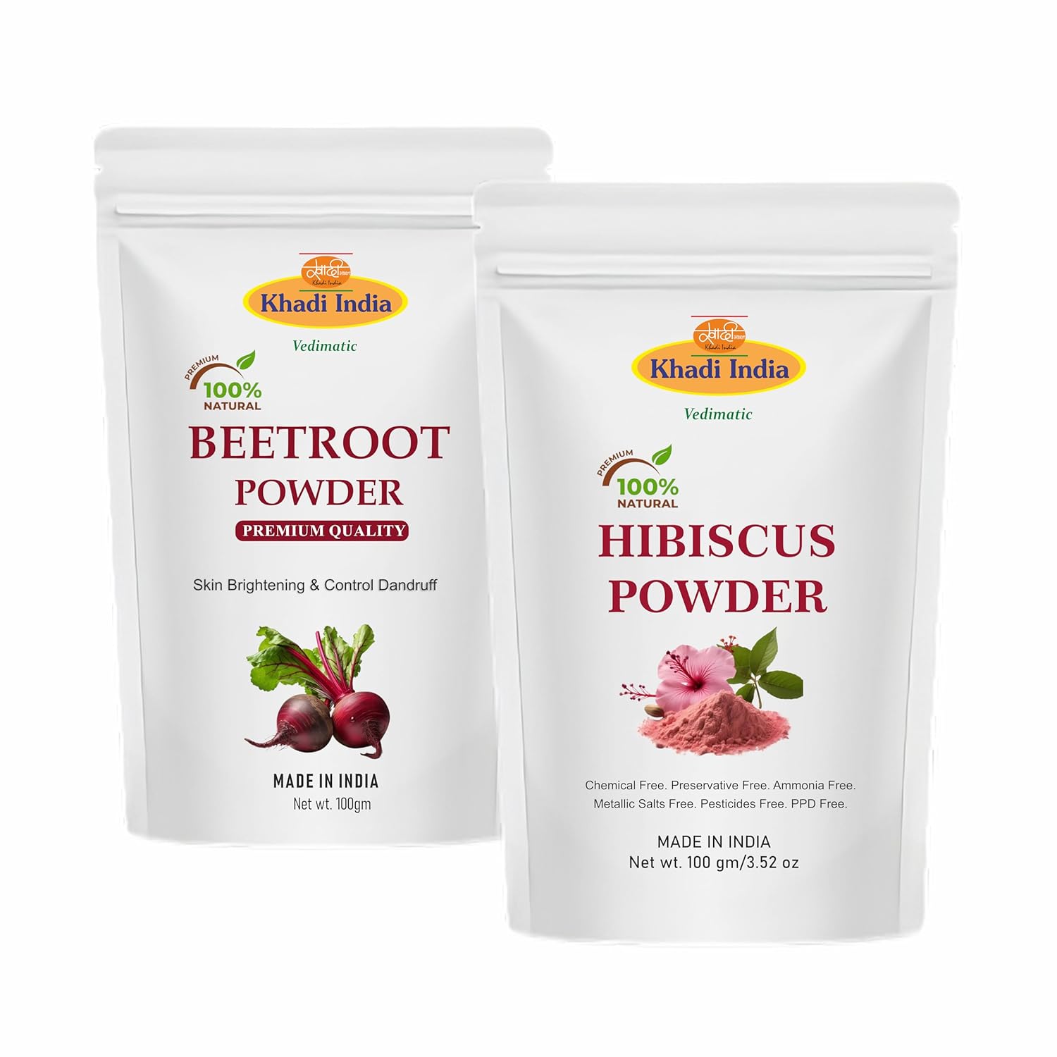 Khadi 100% Natural BeetRoot Powder & Hibiscus Powder – Combo Pack for Face | Lips | Hair | Glowing & Shiny Skin Face Pack