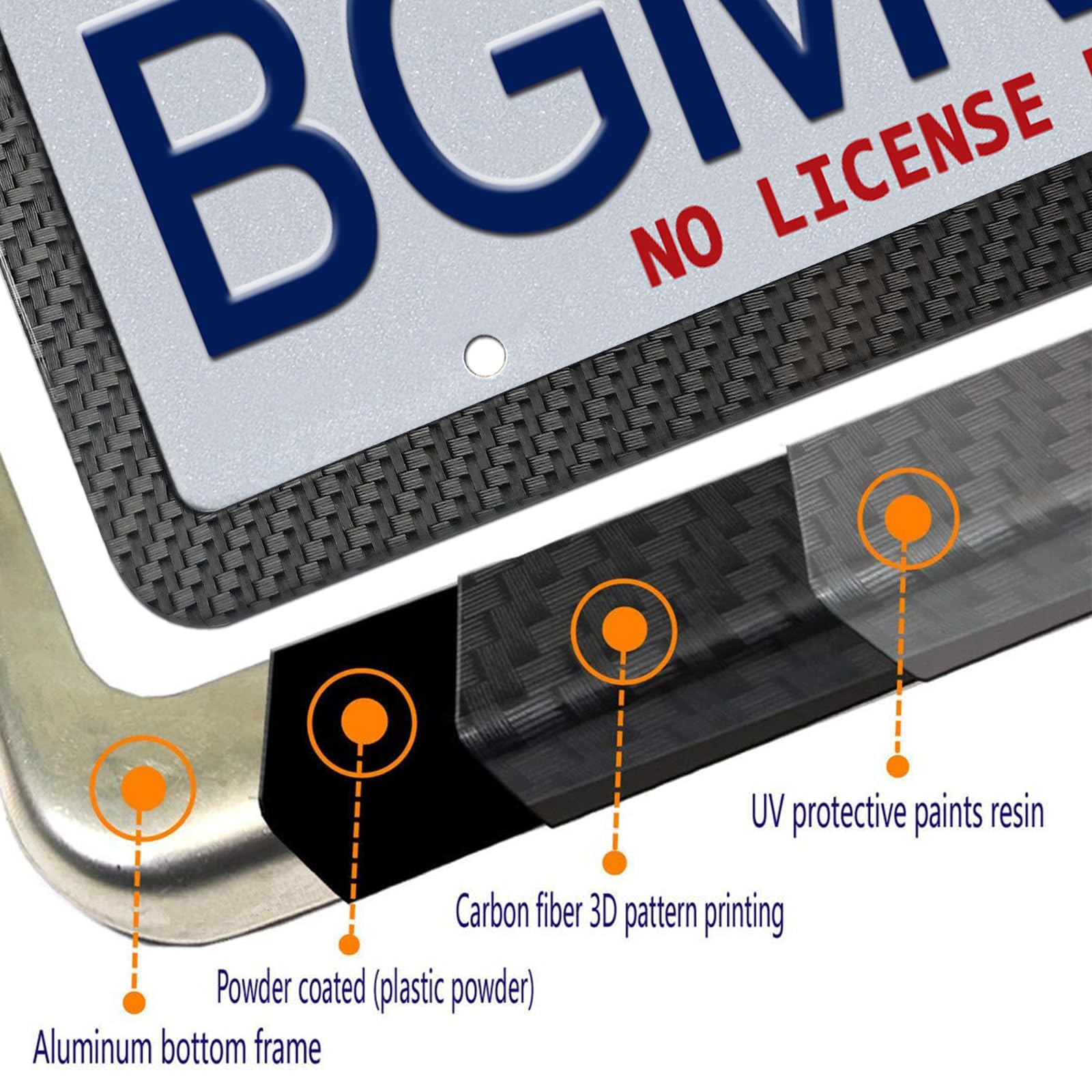 BGMVFK Ramka tablicy rejestracyjnej z czarnego włókna węglowego – odporny na rdzę aluminiowy smukły uchwyt na etykietę samochodową, zestaw do montażu na tablicach do dużych obciążeń – śruby, osłona