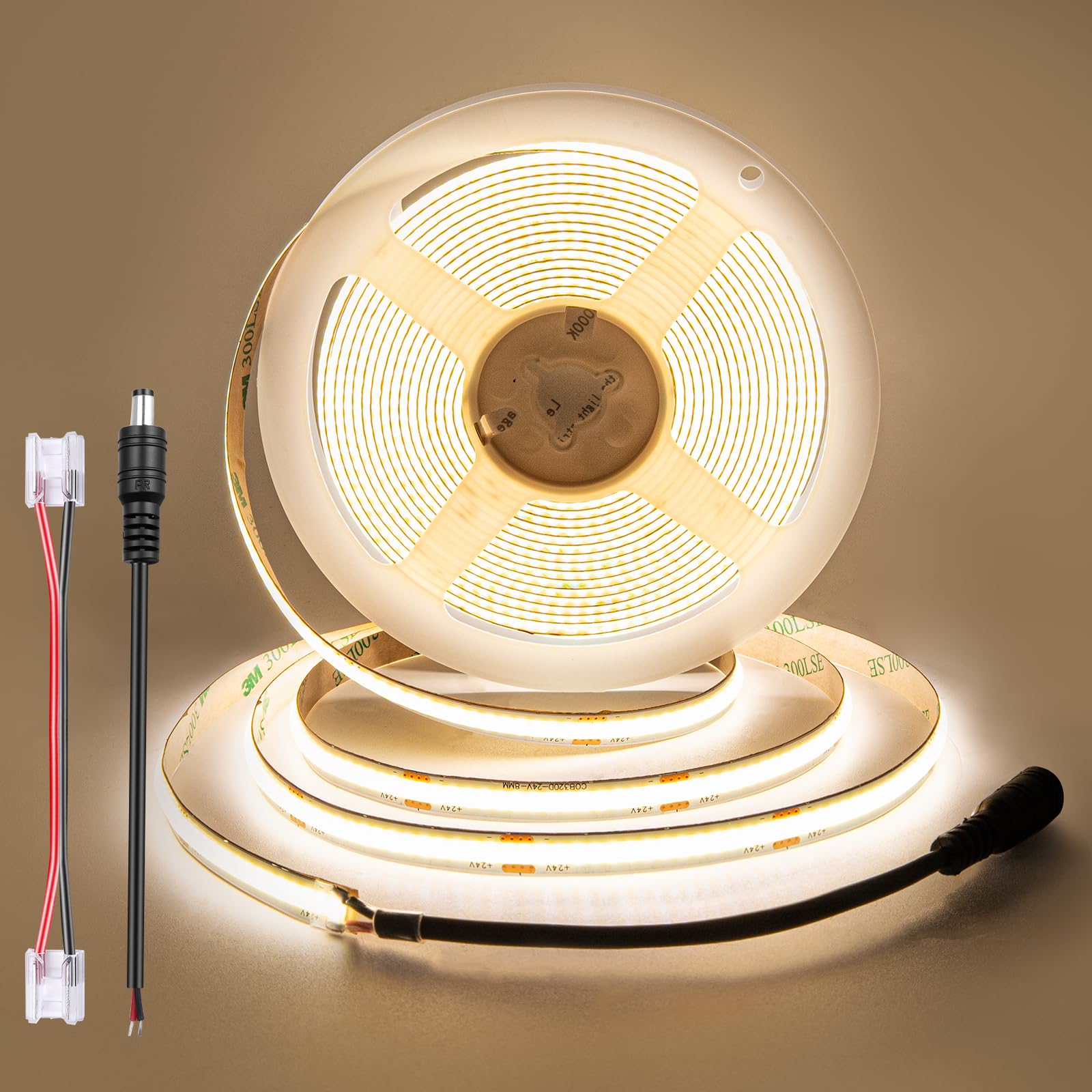 ACELUMO 12 V COB LED Strip 3 m, 8 mm Wide, CRI 92, 9 W/m, 95 lm/w, 320 LEDs/m, Shortenable, Flexible LED Strip for Under-Unit Lighting, Backlight (without Power Supply), 4000 K, Neutral White