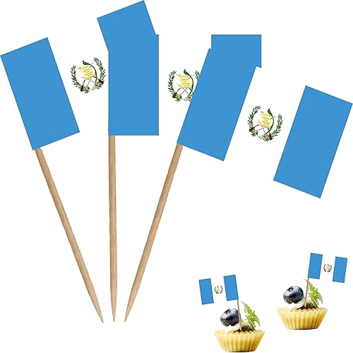 Bandera de palillo de dientes de Guatemala, país guatemalteco, pequeño, para cóctel, fruta, cupcakes, decoración de banderas, 100 unidades