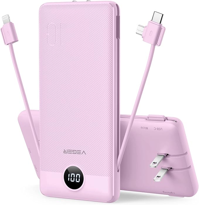 VEGER Portable Charger for iPhone Built in Cables Fast