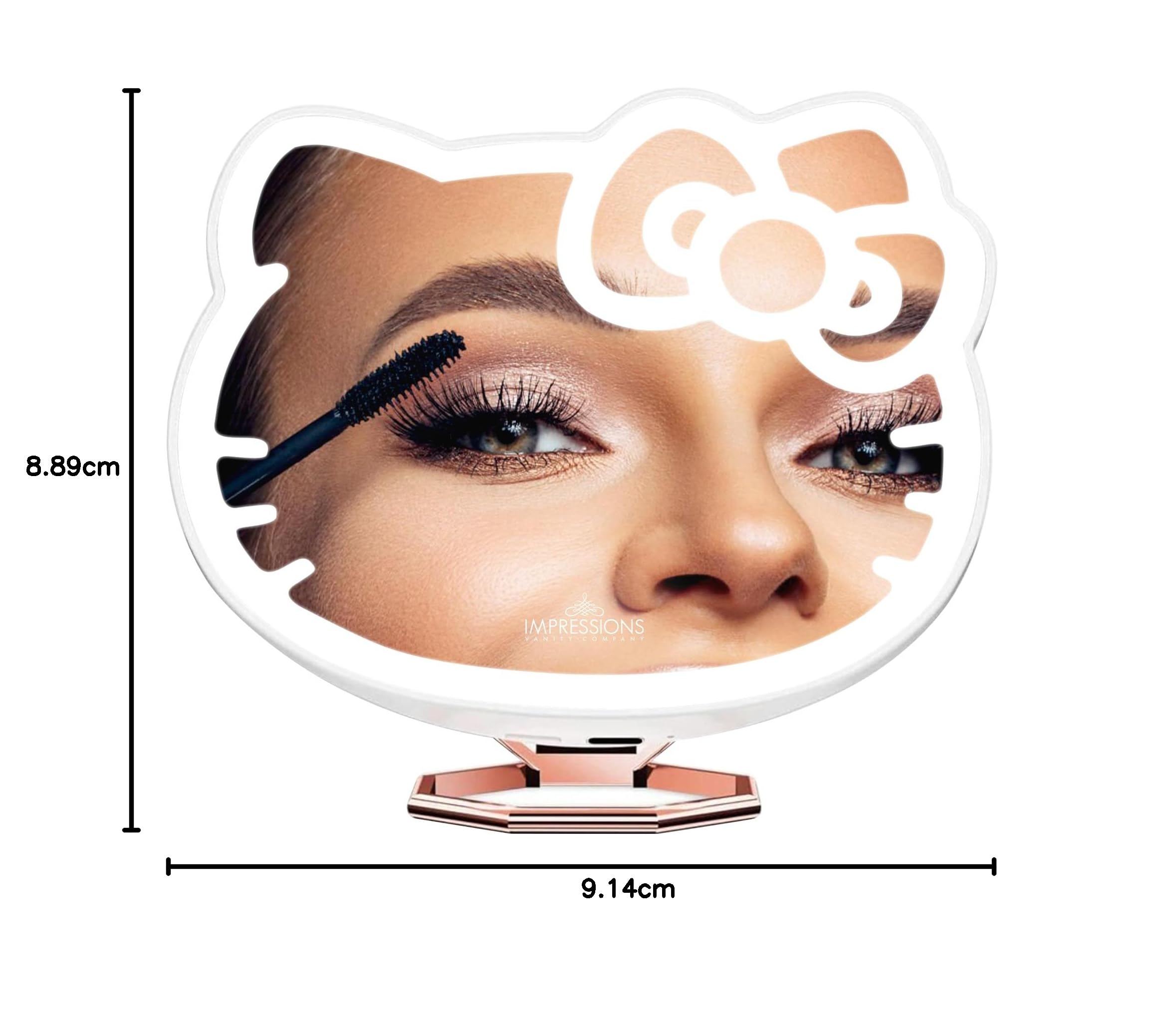 Impressions Vanity Hello Kitty Taschenspiegel mit 3-facher Vergrößerung, verstellbare Helligkeit, Tageslicht, LED-beleuchtet, kompakter Make-up-Spiegel für Schreibtisch, Reisen, Geldbörse (weiß)