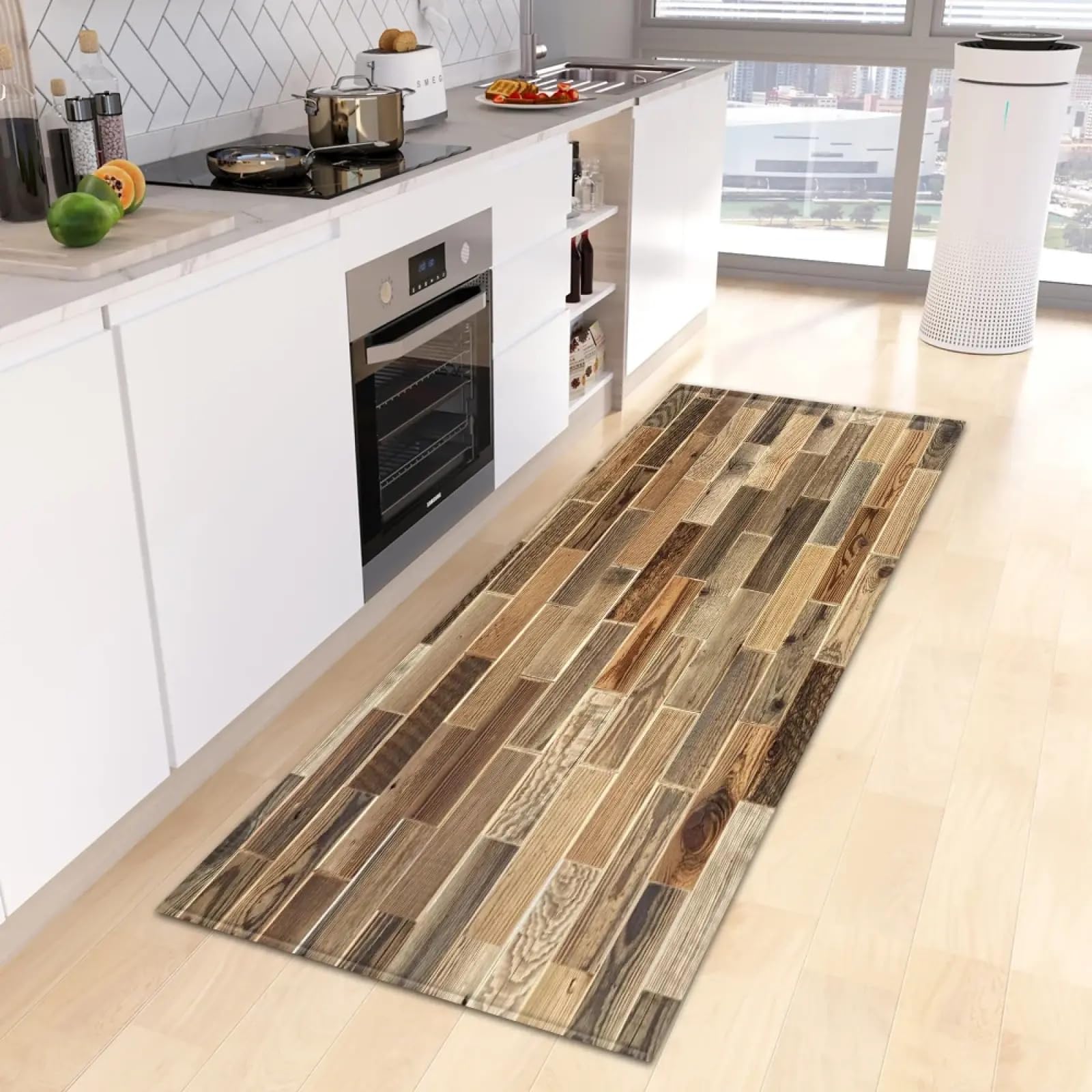 Tapis de cuisine motif bois marron 180x200cm lavable pour porte et salon