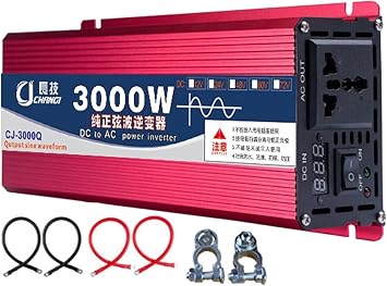 Upgraded High Solar Power Inverter 2200W/3000W/4000W/5000W/6000W/8000W/10000W/12000W/16000W Pure Sine Wave Inverter 12V 24V 48V 60V 72V DC to 110V 220V 230V AC Car Voltage Converter Transformer3000W,