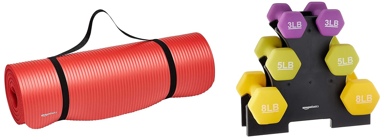 AmazonBasics 13mm Extra Thick Yoga and Exercise Mat with Carrying Strap