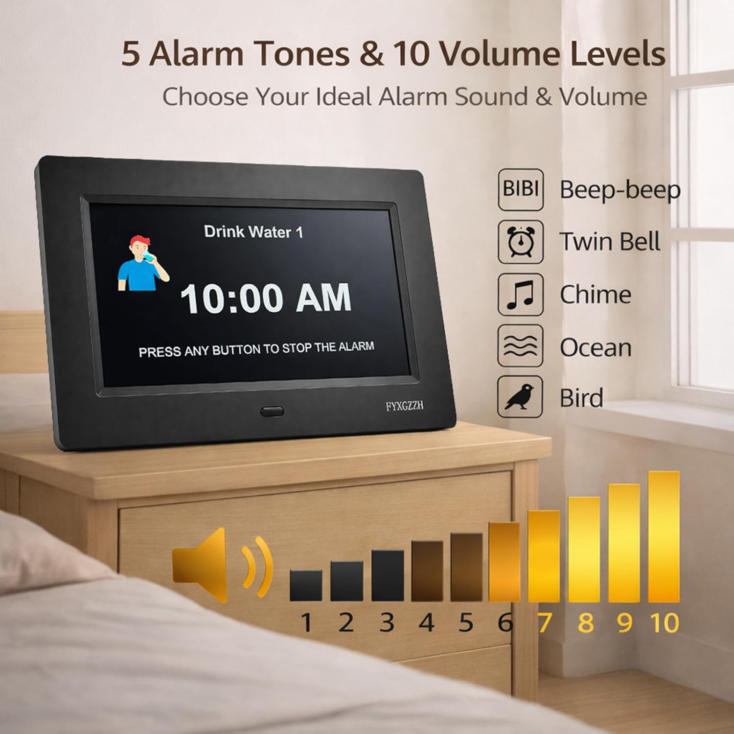 Large Display Digital Dementia Clocks for Seniors, 7'' Day Date Time Calendar Clock for Elderly, Simple Setup, 19 Alarm Reminders, Adjustable Brightness, DST