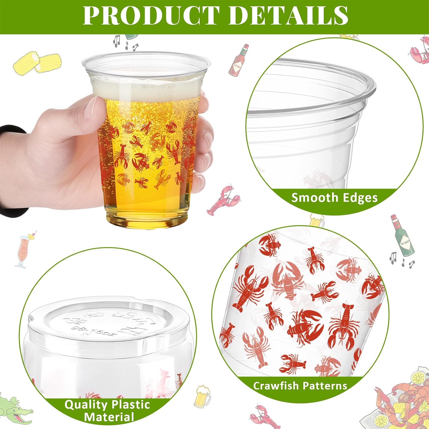 Kochorie 16 Oz Plastic Crawfish Boil Cups 60 Pcs Crawfish Party Supplies Clear Cups Plastic Drinking Cup Lobster Cups Crawfish Boil Party Cups for Lobster Seafood Party Birthday Decoration