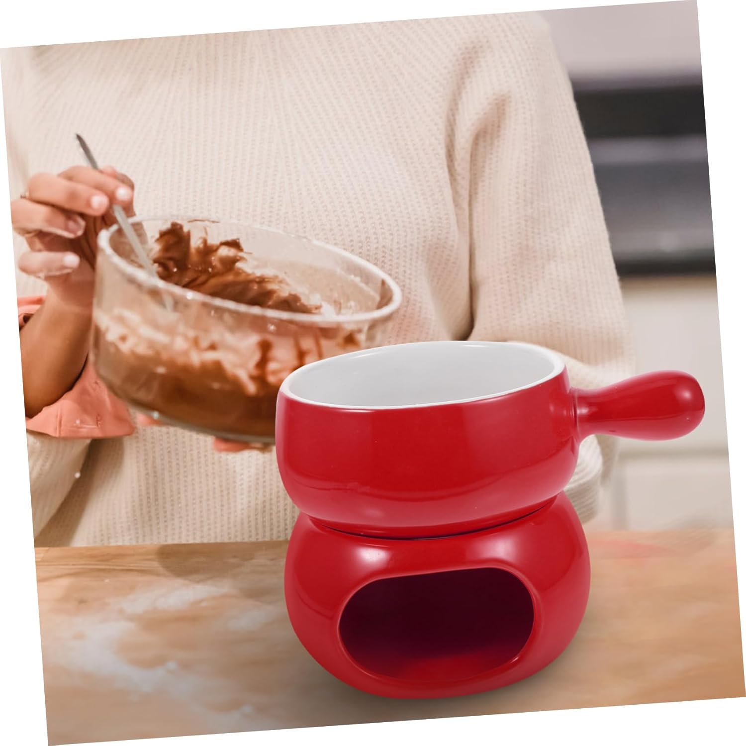 Mobestech 1Set Ceramic Melting Pot for Chocolate and Cheese Fondue Portable Kitchen Supplies with Handle for Home Bakeries and Parties for Melting Chocolate Cheese