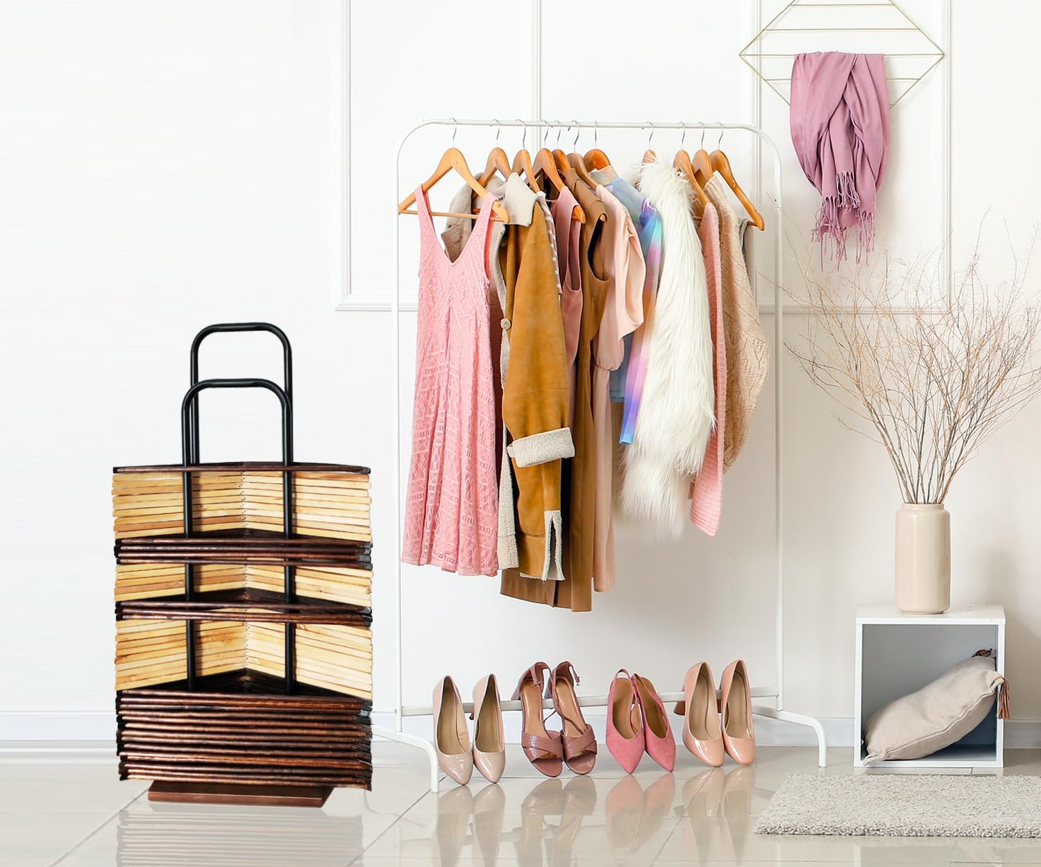 Hanger Stacker, Clothes Hanger Holder Organizer Stand, Portable Hanger Storage Rack, Large Wire and Velvet Hanger Holder for Laundry Room, Commercial Hanger Storage (Black Large - 32.7" H)