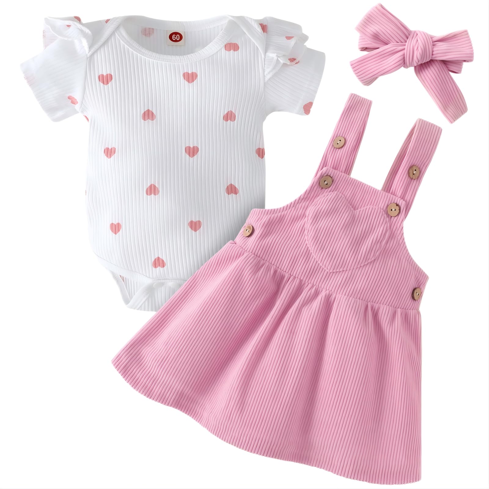 Vestiti Neonato Femmina Estivo Body Neonata Maniche Corte + Gonna a Bretelle Regolabile + Fascia per Capelli Completo Abbigliamento Bimba Tutina Neonato 0-18 Mesi Femmina Regalo Neonata
