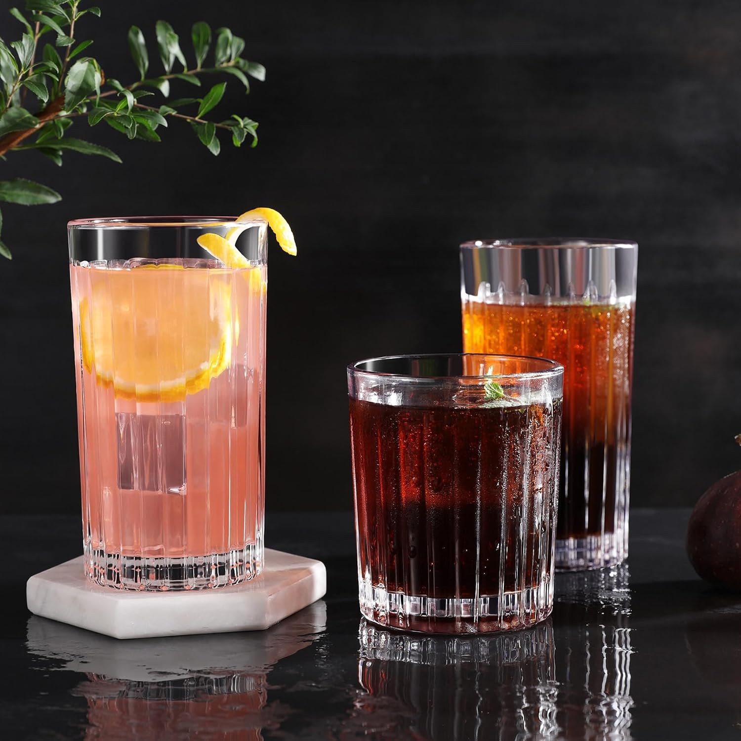 Royalrose Premium VertiLine 13.5oz Highball Glasses Set of 6 (Tall glasses)