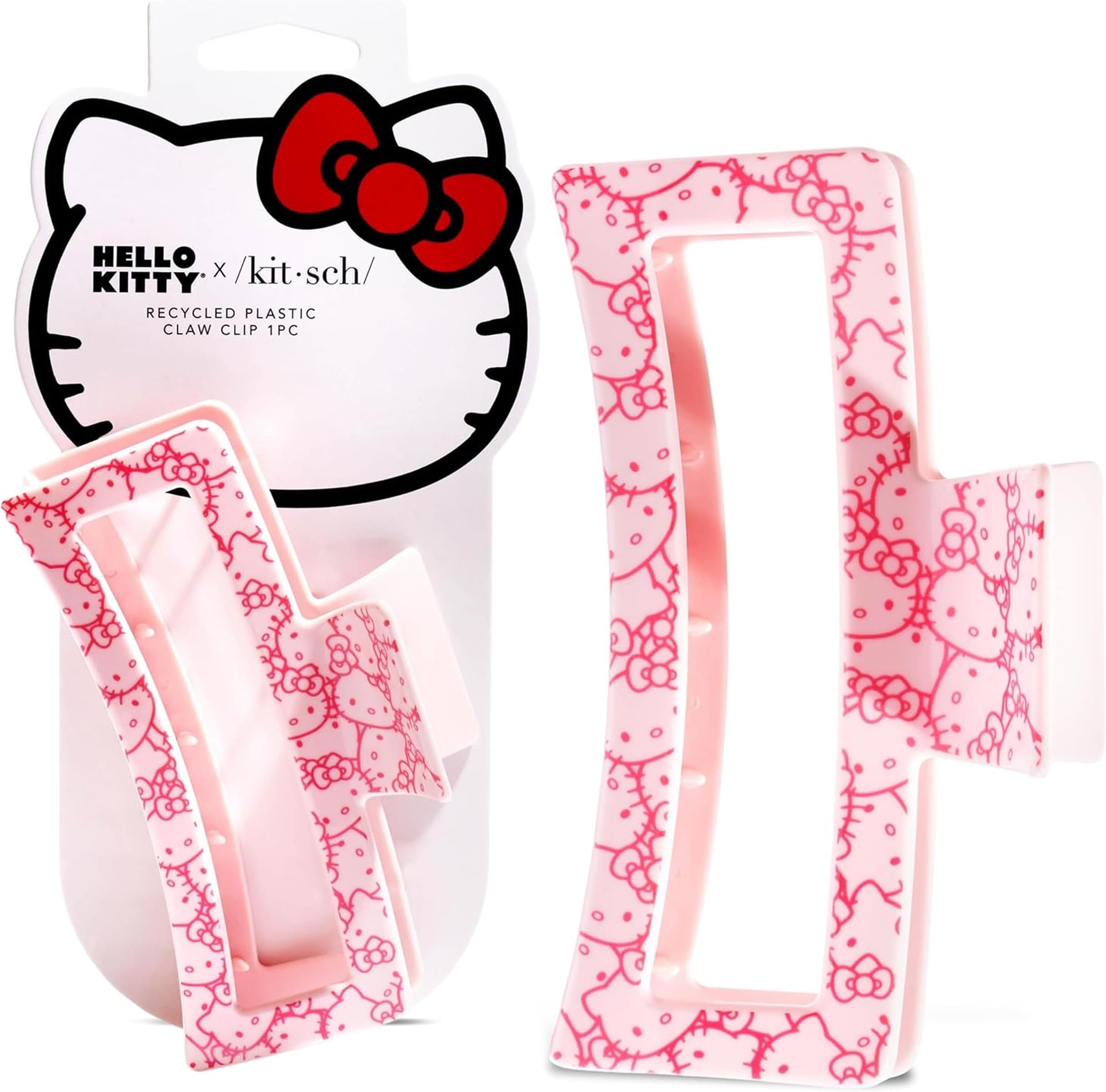 Kitsch Hello Kitty x Recycled Plastic Jumbo Open Shape Claw Clip 1pc- Pink Kitty Faces