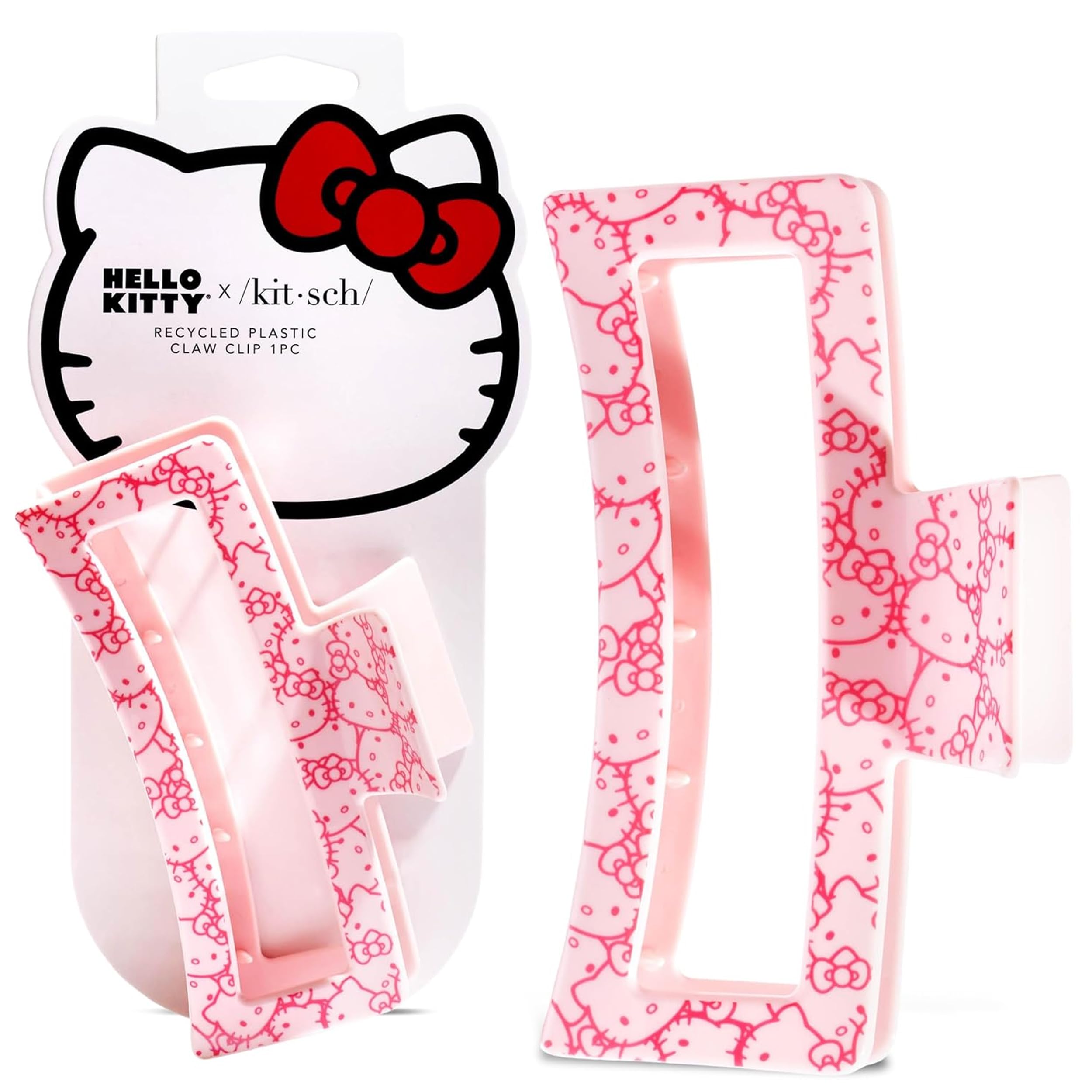 Hello Kitty Recycled Plastic Jumbo Claw Clip, Extra Large claw Clips for Thick Hair, Big Hair Clips for Thin Hair | Ideal Gifts for Women (1 Piece, Pink Kitty Faces)