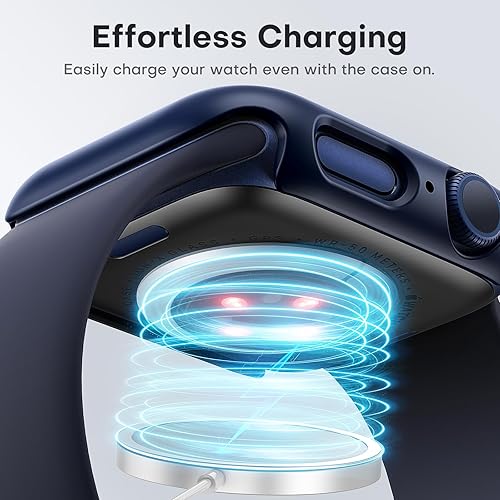 Miniatura 5 de TAURI - Juego de 2 carcasas rígidas para Apple Watch SE Series 6, 5, 4, 1.732 in (44mm), protector de pantalla integrado de cristal templado 9H,