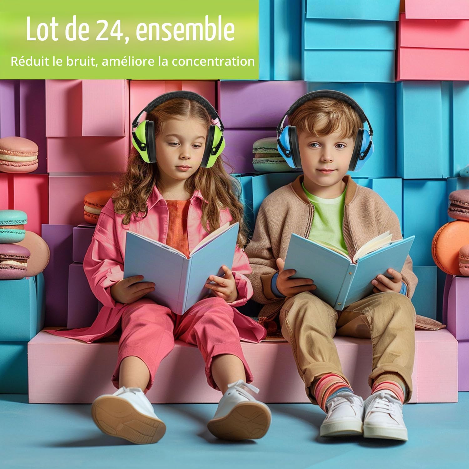 Floriogra 24 Paquets Casque Anti Bruit Enfant SNR 28dB pour Autisme | Facilement Réglable Pliable Cache-Oreilles pour Dormir étudier pour l’Autisme Feux d’Artifice Concert Bandeau