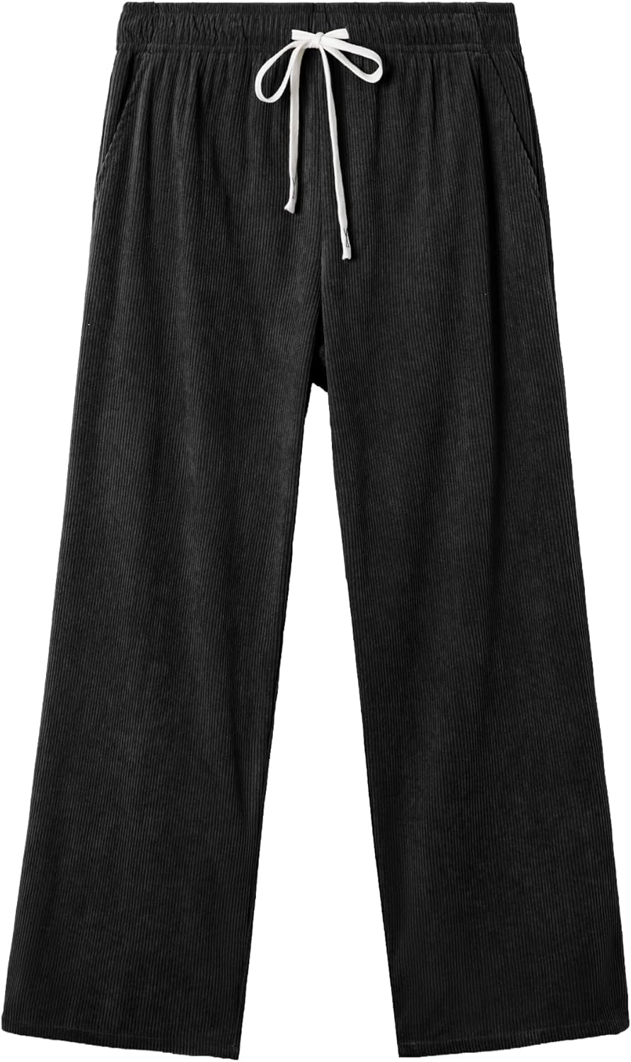 JMIERR Mens Corduroy Pants Casual Baggy Pants Wide Leg Loose Fit Joggers Sweatpants Elastic Waist Drawstring with Pockets - Image 9