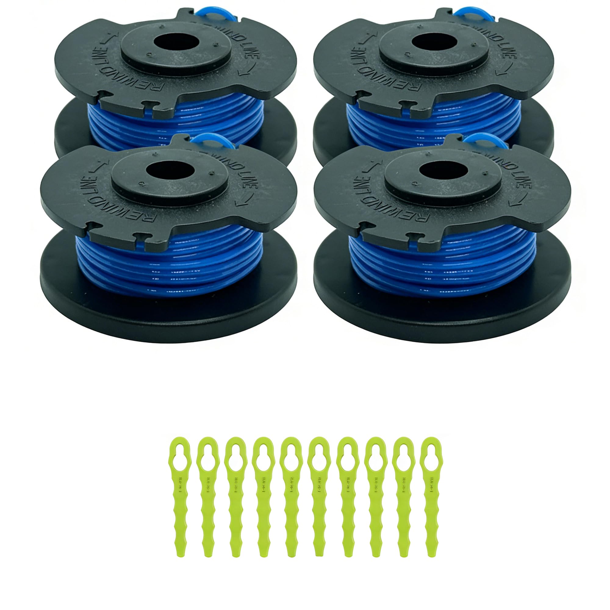 RAC124 Strimmer Line 1.6mm & RAC155 Blade Head Kit, Replacement Spool and Double Blade Compatible with Ryobi ONE+ OLT1832 RLT183215 RLT2925 18V/24V/40V Cordless Grass Trimmer (4spools+10blades)