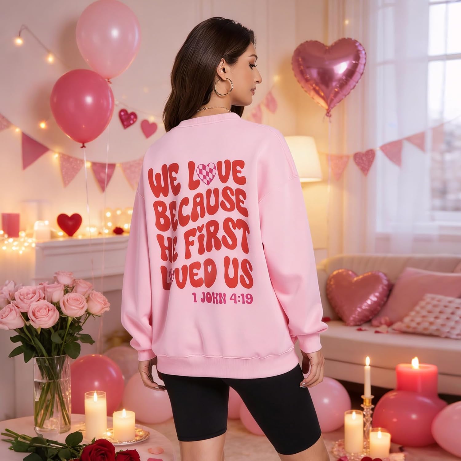 Valentines Sweatshirts for Women Christian Love Heart Graphic Valentine Jesus Bible Vibes Long Sleeve Shirts Tops - Image 4