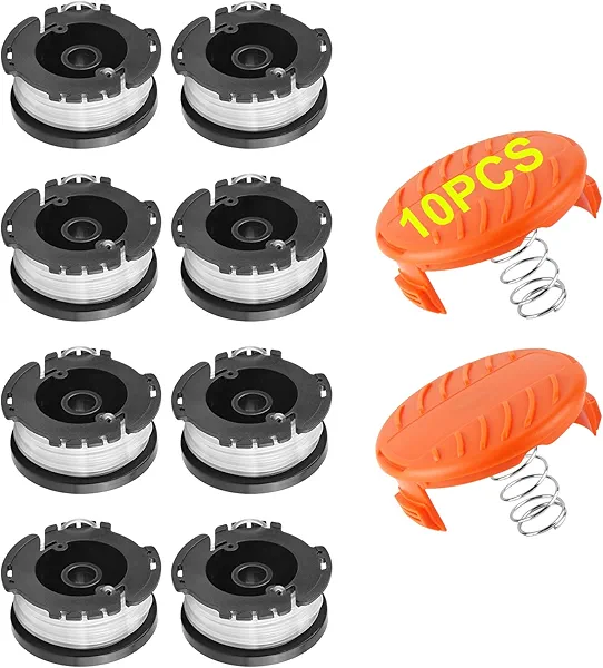 10 Pack Weed Eater String Compatible with Black+Decker, AF-100 0.065" Weed Wacker String Refill 240ft Automatic Feed String Trimmer Replacement Spool Line for Black&Decker(8 Spool+2 Cap+2 Spring)