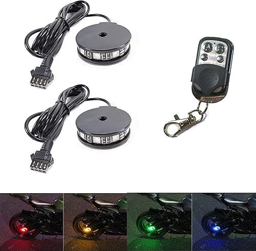 Juego de 2 luces LED RGB para rueda de motocicleta con control remoto inalámbrico RF de 4 teclas, impermeable, multicolor, luz de neón para