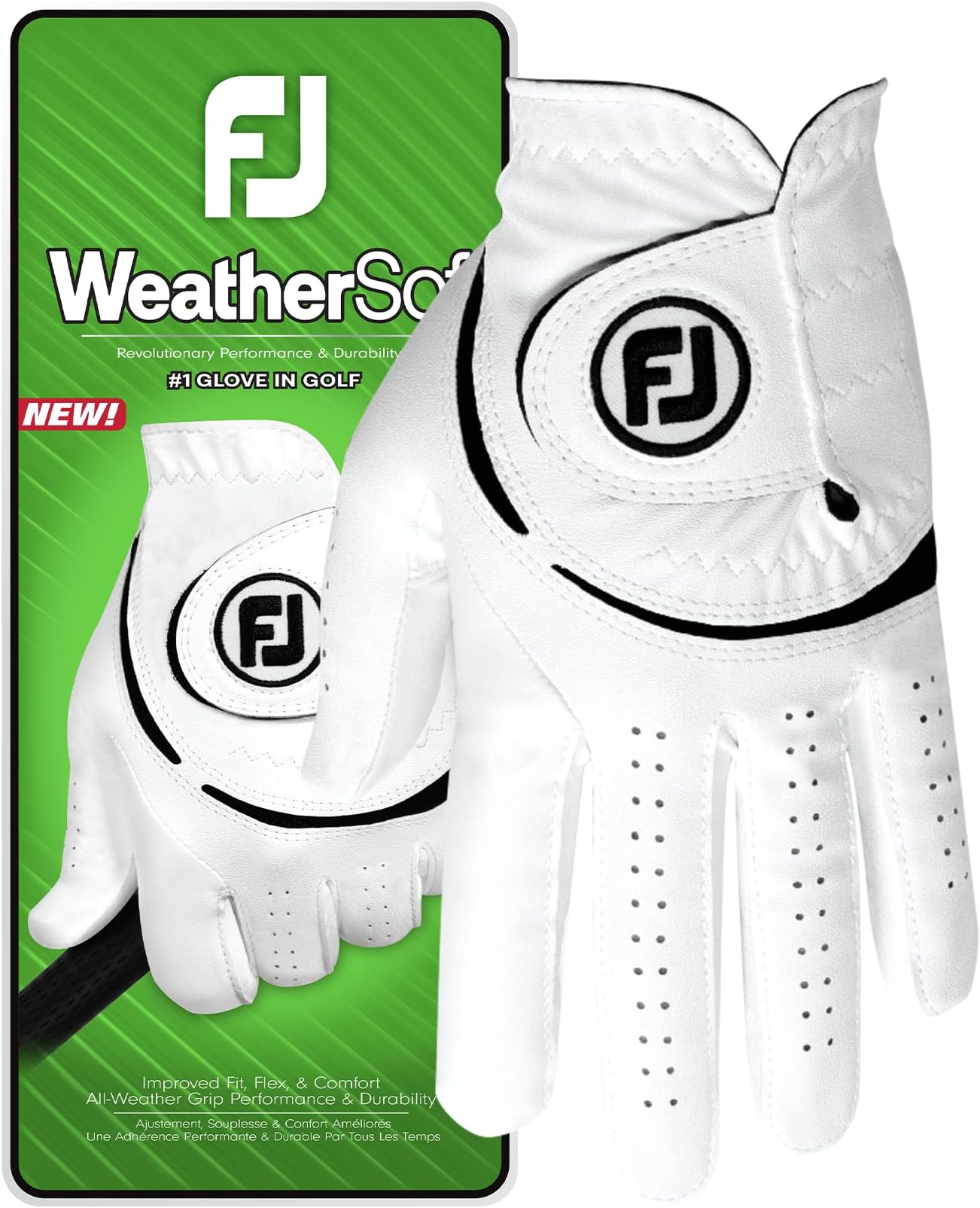 FootJoy WeatherSof Men's Golf Glove, White/Black