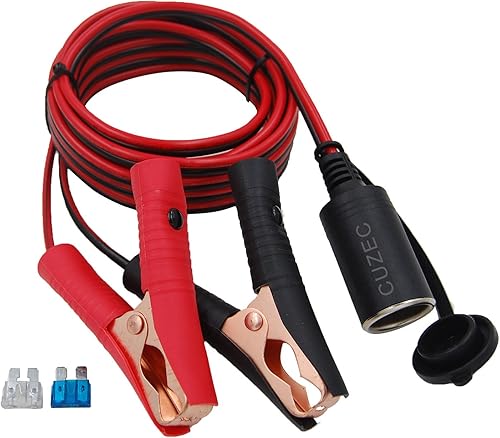 CUZEC Enchufe de cable de extensión de 13.1 pies13.1 ft 16 AWG con abrazadera de batería de 12 V24 V con clip de batería y adaptador para encendedor