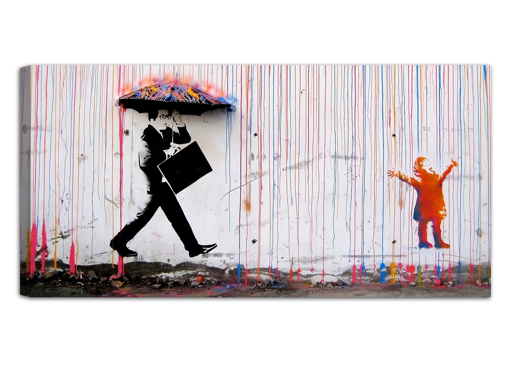 canvashop Quadri Moderni soggiorno Banksy Pioggia Colorata 140x70 cm
