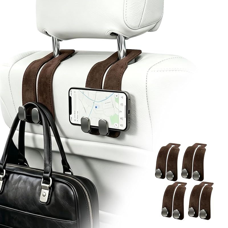 Ganchos para Encosto de Banco SUKIPIN para Bolsas e Sacolas, Marrom, Conjunto com 4 peças
